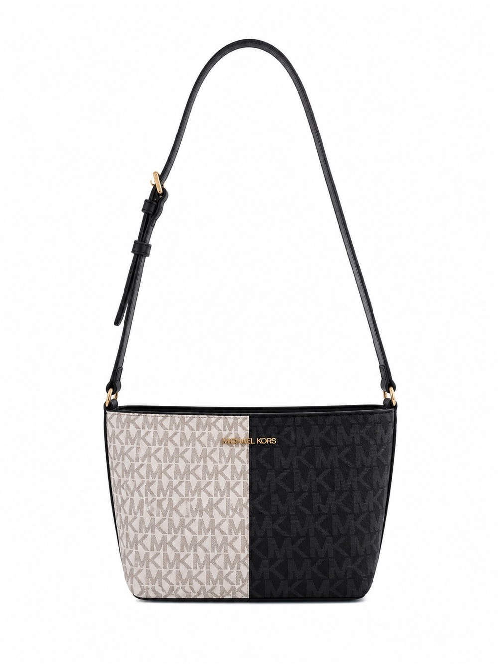 Michael Kors Jet Set Black Cream MK Signature Logo Shoulder Crossbody Bag - Picture 2 of 13